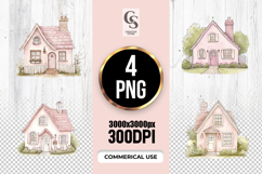 Pink Cottage House Watercolor PNG Product Image 1