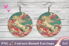Cute Unicorn Round Earrings PNG, Pink Clouds Earrings Design Product Image 1