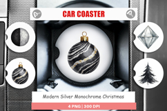 Modern Monochrome Christmas Car Coaster Product Image 1