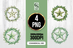 Green Leaf Wreath and Star Clipart Sublimation PNG Product Image 1