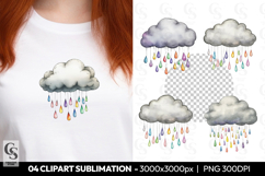 Rain Cloud With Colorful Drops Watercolor Clipart Product Image 1