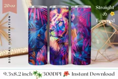 Colorful Lion Tumbler Design, Neon Tropical Leaves Tumbler Product Image 1