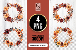 Rustic Autumn Floral Wreath Clipart PNG Product Image 1