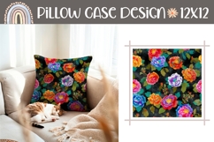 Black Pillow Design, Vintage Flowers Pillow Sublimation Product Image 1