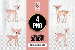 Cute Baby Deer Watercolor Clipart Sublimation PNG Product Image 1
