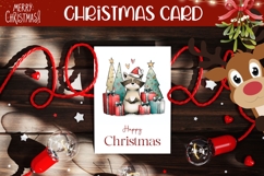 Cartoon Christmas Raccoon Greeting Card Printable Product Image 1