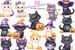 Cat Halloween Watercolor 24 Cliparts Ai Generated Art Product Image 1