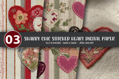 Shabby Chic Stitched Heart Digital Paper Product Image 1
