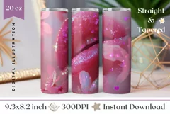 Glitter Lips Tumbler Wrap Design, Pink Flowers Tumbler PNG Product Image 1