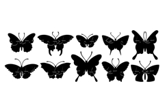 Set of silhouettes of winged insects butterflies. Product Image 1