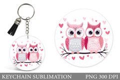 Valentines Owl Keychain. Cute Owl Round Keychain Design Product Image 1