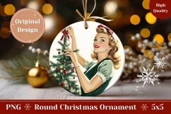 Vintage Christmas Ornament, Retro Woman Ornament Sublimation Product Image 1