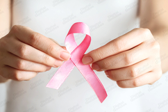 Pink Ribbon Held in Hands Health Awareness Background JPG Product Image 1