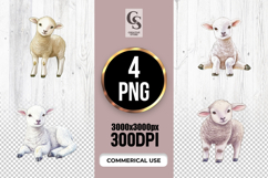 Watercolor Baby Lamb Clipart Sublimation PNG Product Image 1