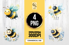 Cute Watercolor Bee With Flowers Clipart Sublimation PNG Product Image 1