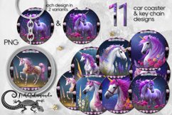 Unicorn &amp; flowers | car coaster &amp; key chain design bundle Product Image 1