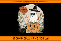 Witch Ghost with Pumpkin and Black Cat PNG Product Image 1