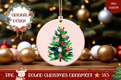 Pink Christmas Ornament Print, Winter Round Ornament Product Image 1