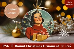 Vintage Christmas Round Ornament, Retro Woman Ornament Product Image 1
