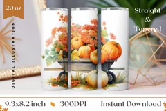 Farmhouse Tumbler Wrap, Watercolor Pumpkins Sublimation PNG Product Image 1