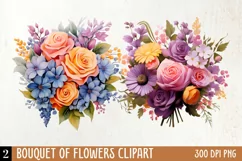 Wedding Flowers Bouquet Clipart, Watercolor Clipart Product Image 1