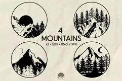 4 Mountain silhouettes SVG PNG EPS Product Image 1