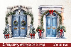 Christmas Door Watercolor Clipart, Christmas Door PNG Product Image 2