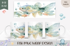 Watercolor Fish Mug Wrap, Sea Coffee Mug, Cartoon Fish Mug Product Image 1