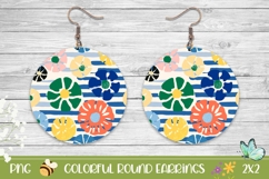 Floral Round Earrings, Pop Art Flowers Round Earrings Print Product Image 1