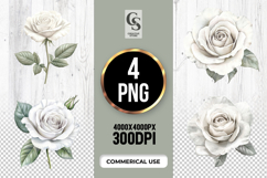 White Rose Flower Clipart Sublimation PNG Product Image 1