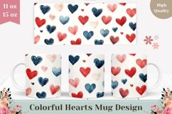 Blue Love Hearts Mug Wrap, Cartoon Hearts Mug Template Product Image 1