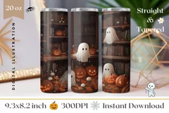 Cartoon Halloween Tumbler Wrap, Cute Ghosts Tumbler Design Product Image 1
