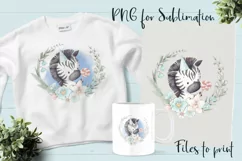 Cute zebra in a wreath of flowers. Design for printing. Product Image 1