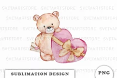 Watercolor Valentine's Day Teddy Bear PNG Product Image 1