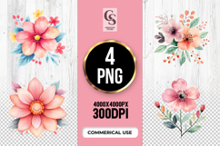 Watercolor Pink Floral Bouquet Clipart Sublimation PNG Product Image 1