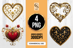 Golden Floral Heart Frame Clipart Sublimation PNG Product Image 1