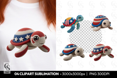 Patriotic Crochet Turtle Clipart Sublimation PNG Product Image 1