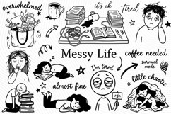 Messy Life Clipart Bundle, Tired Overwhelmed Doodle SVG Product Image 1
