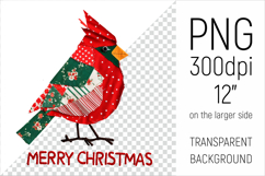 Christmas Patchwork Cardinal Bird | Merry Christmas Clipart Product Image 1