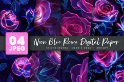 Neon Blue Roses Digital Paper Product Image 1