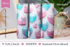 Ctystal Love 3D Hearts Tumbler Template, Valentine's Day PNG Product Image 1