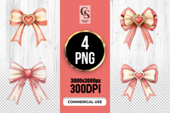 Heart Bow Ribbon Watercolor Clipart Sublimation PNG Product Image 1