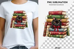 Christmas bookish cat png design for T-shirts Product Image 1