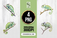Cute Chameleon Watercolor Clipart Sublimation PNG Product Image 1