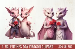 Watercolor Valentine's Day Dragon Clipart, Dragon Watercolor Product Image 2