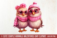 Cute Couple Animal Valentine Clipart, Valentines Day Couplet Product Image 1