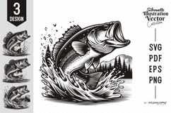 Bass Fish Jumping Silhouette Bundle Product Image 1