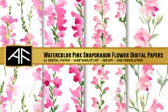 Watercolor Pink Snapdragon Flower Digital Papers Product Image 1