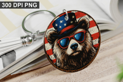 4Th Of July Bear Keychain Sublimation - Round Keychain PNG Product Image 1