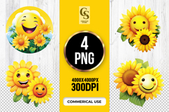 Smiling Sunflower Clipart Sublimation PNG Product Image 1